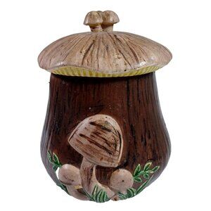 Arnels Vintage Brown 3D Merry Mushroom Canister Cookie Jar 8.5" X 7" X 7" Cerami